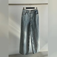 BUZ MAVİSİ KENDİNDEN DESENLİ BOL PAÇA JEAN PANTOLON