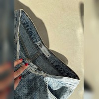 BUZ MAVİSİ KENDİNDEN DESENLİ BOL PAÇA JEAN PANTOLON